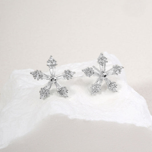 14K Gold Dipped Glam CZ Floral Stud Earrings