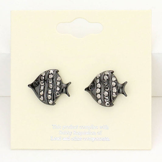 Crystal Pave Fish Stud Earrings