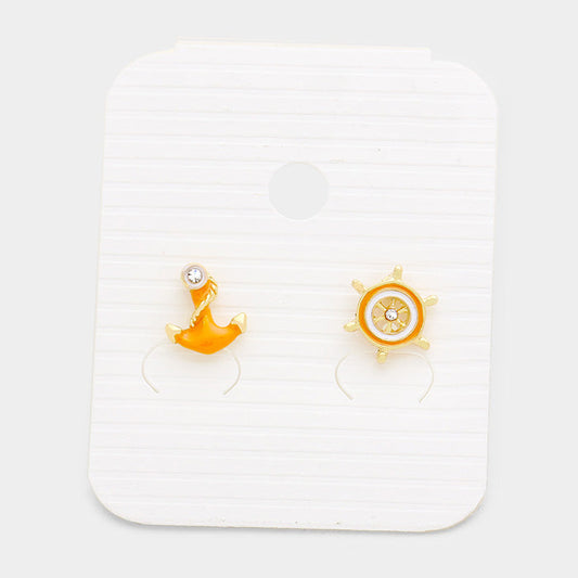 Anchor Ship Wheel Stud Earrings