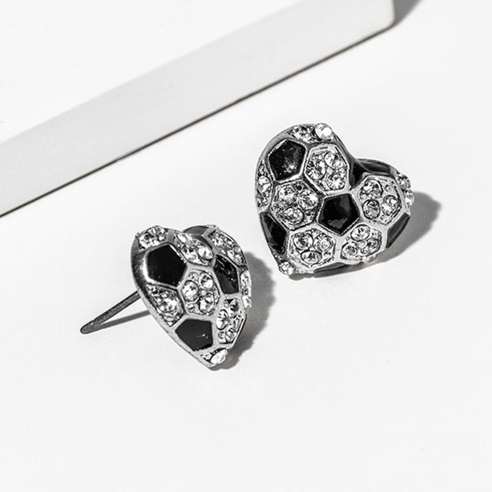 Soccer Crystal Pave Heart Stud Earrings
