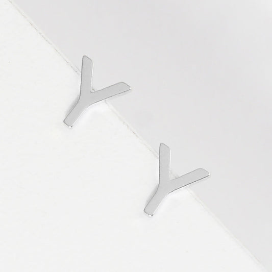 -Y- White Gold Dipped Metal Initial Monogram Stud Earrings