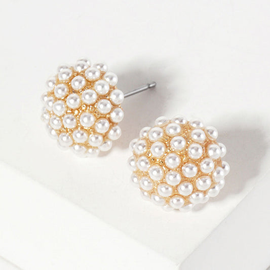 Pearl Pave Round Dome Stud Earrings