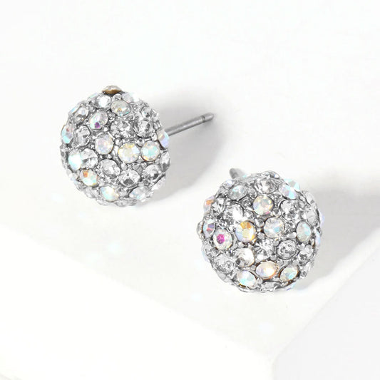Crystal Pave Round Dome Stud Earrings