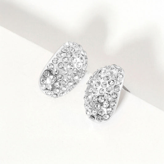 Crystal Paved Curved Oval Stud Earrings