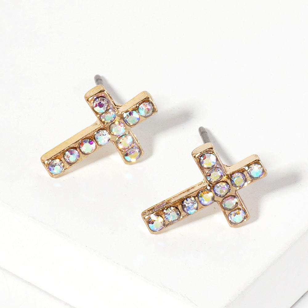 Crystal Cross Stud Earrings