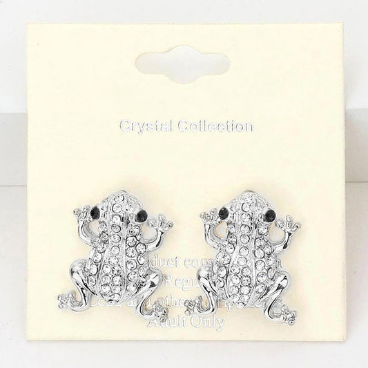 Crystal Pave Frog Stud Earrings