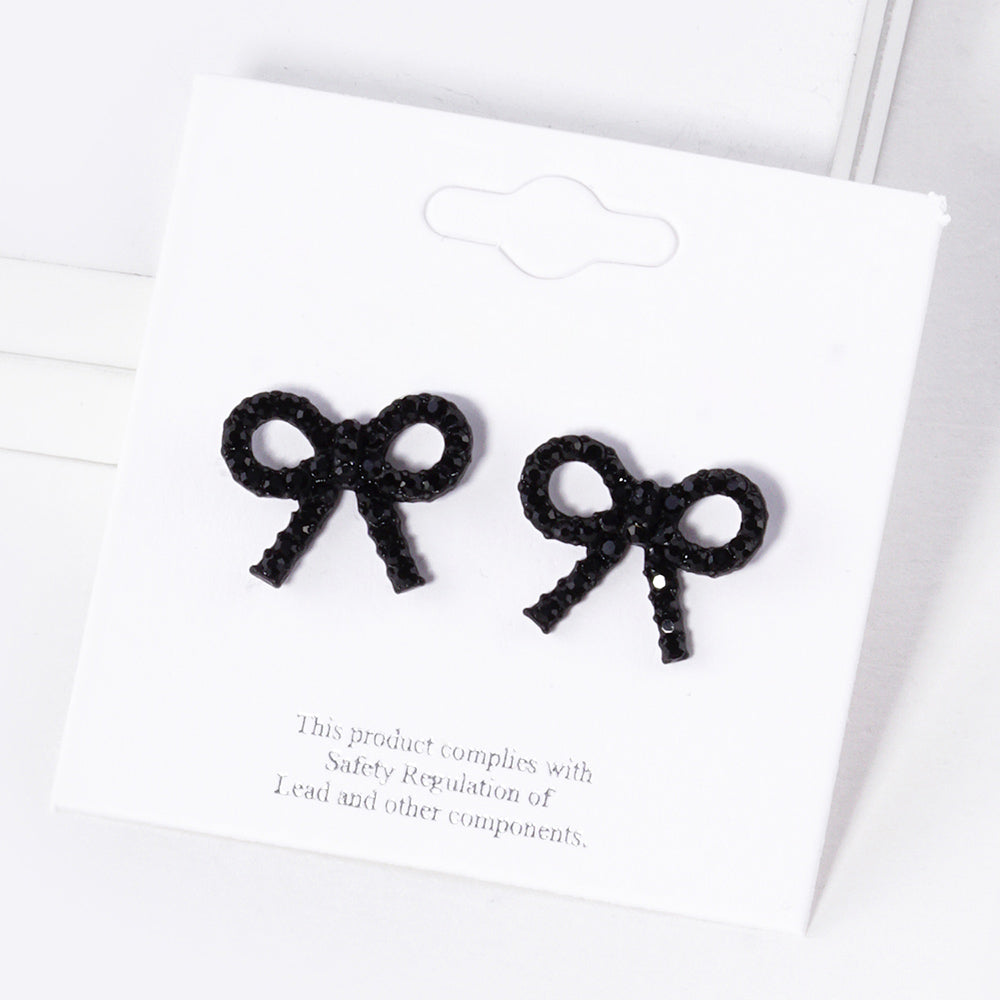 Crystal Stone Studded Ribbon Stud Earrings