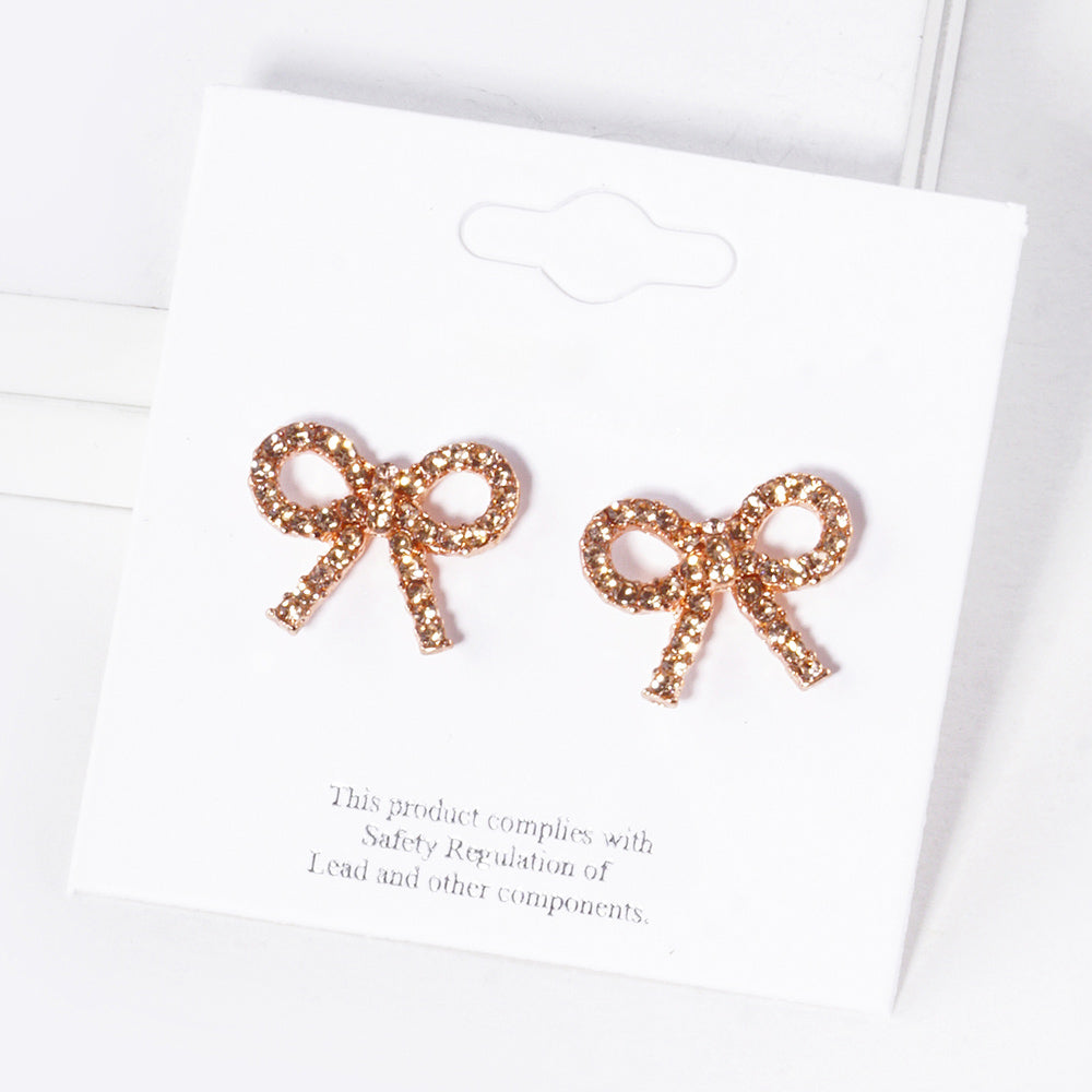 Crystal Stone Studded Ribbon Stud Earrings