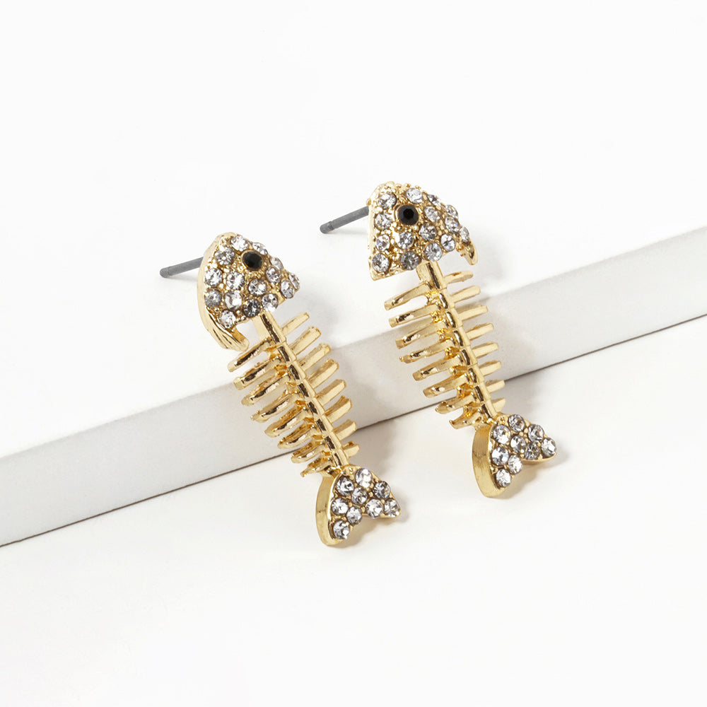Rhinestone Crystal Paved Fishbone Stud Earrings