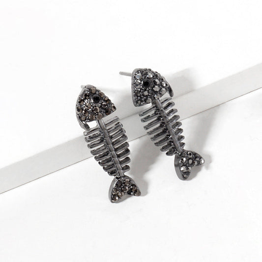 Rhinestone Crystal Paved Fishbone Stud Earrings
