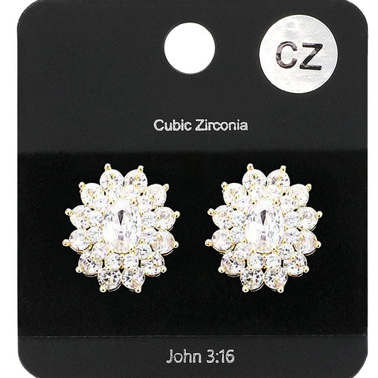 Cubic Zirconia Floral Crystal Stud Evening Earrings