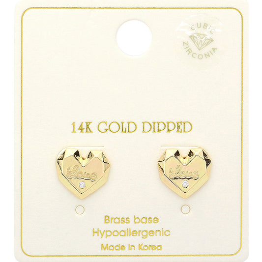 14K Gold Dipped LOVE Message CZ Stone Paved Stud Earrings