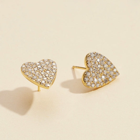 Semi Fine Collection - 18K Gold Dipped CZ Stone Paved Heart Stud Earrings