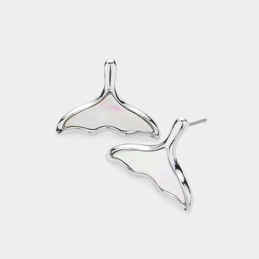 Mother of Pearl Whale Tail Stud Earrings