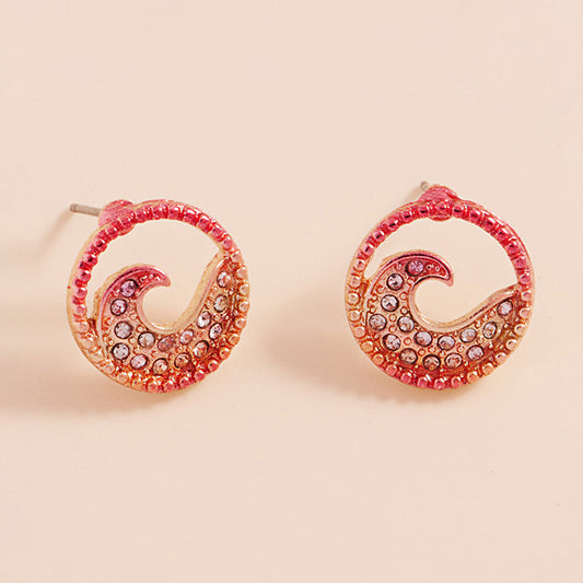 Stone Paved Colored Metal Wave Stud Earrings
