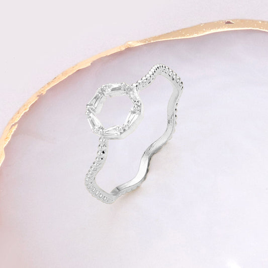 Brass Metal Stone Embellished Open Circle Wavy Ring