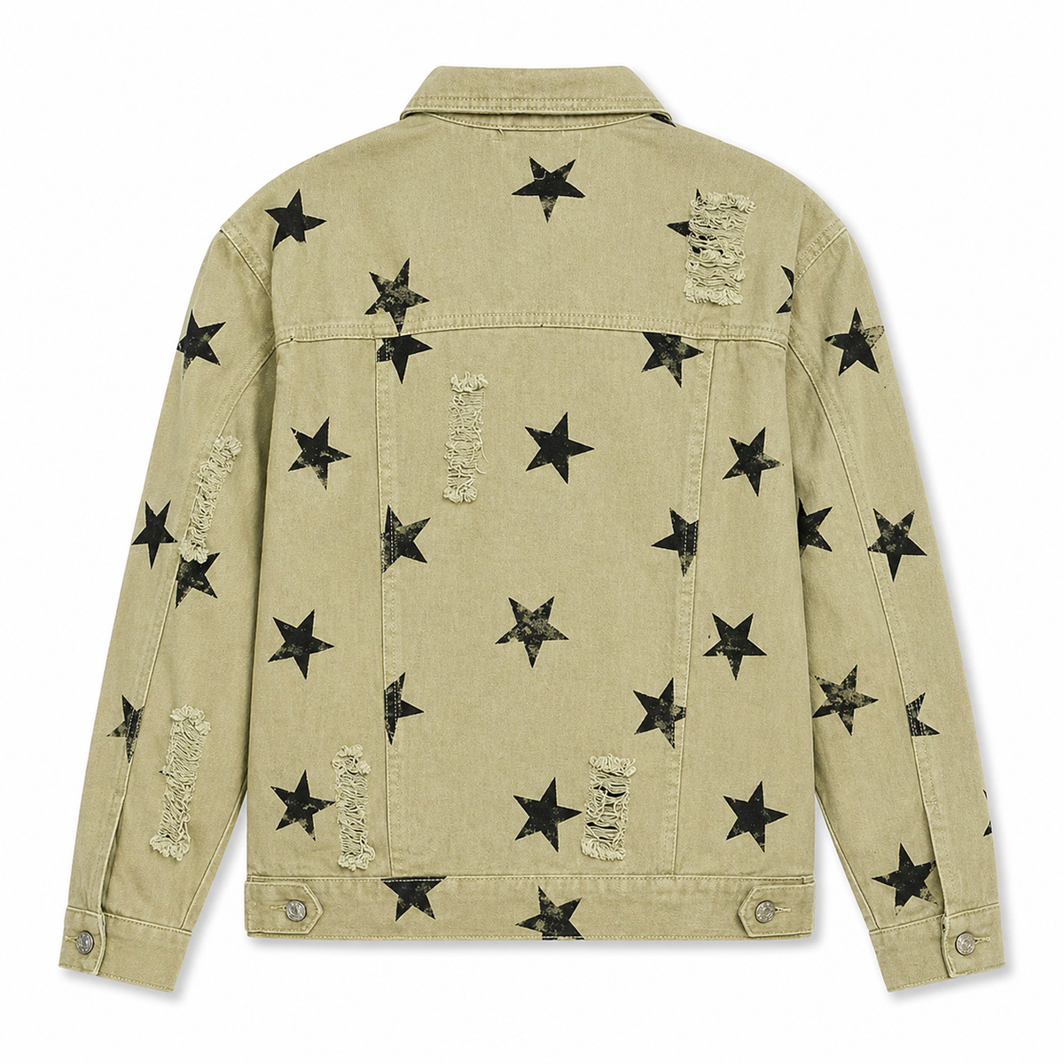 Olive Star Distressed Denim Jacket