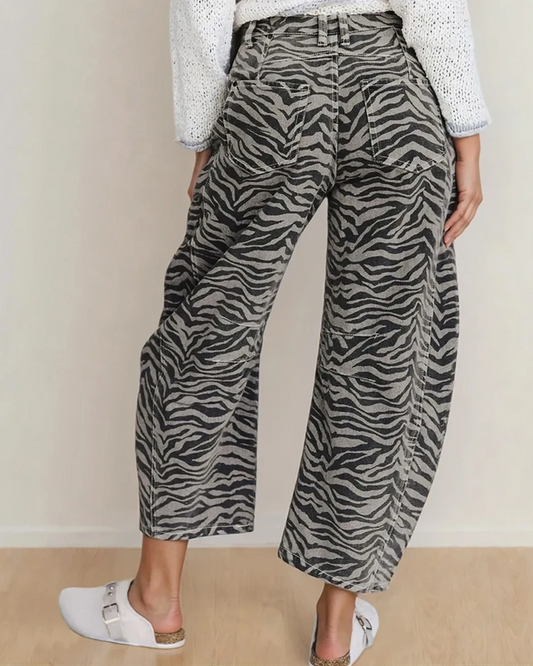 Hailey Zebra Stripe Printed Wide Leg Jeans