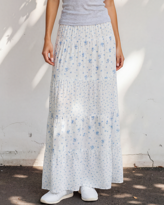 Hadley High Waist Tiny Floral Print Boho Maxi Skirt