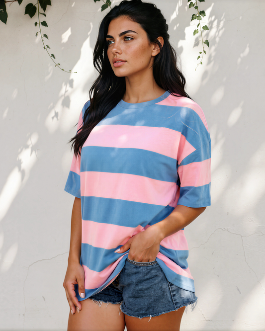 Landry Striped Color Block Oversize Tunic Tee