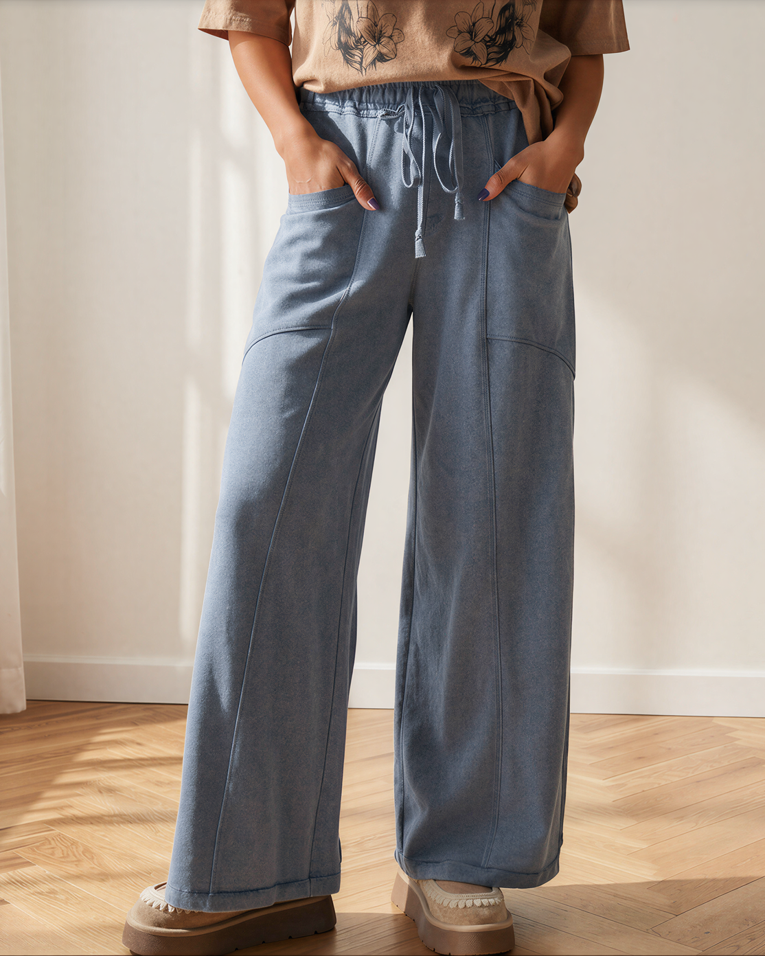 Billie Mineral Wash Wide Leg Pants | High Waist Drawstring