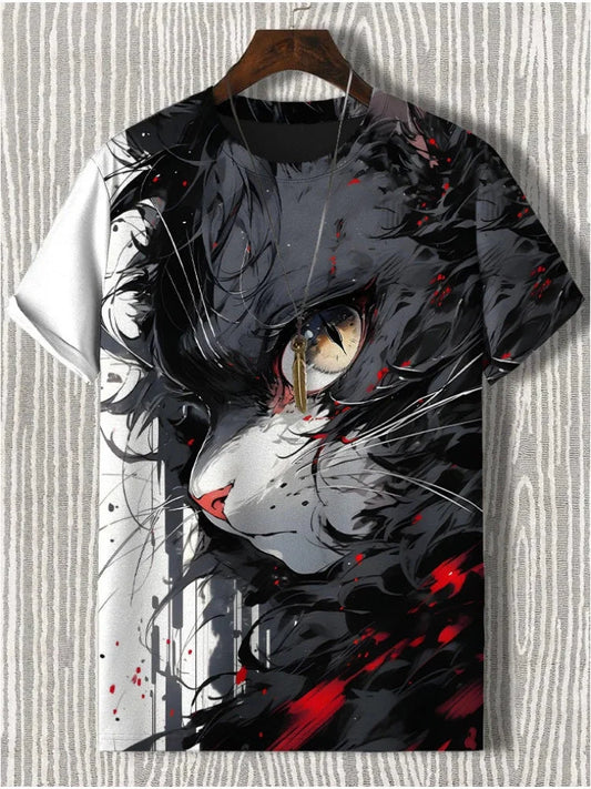 Samurai Cat Graphic T-Shirt – Japanese Style 3D Print Men's Tee