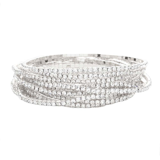 Women's 12Pcs Stackable Rhinestone Stretch Evening Bracelets