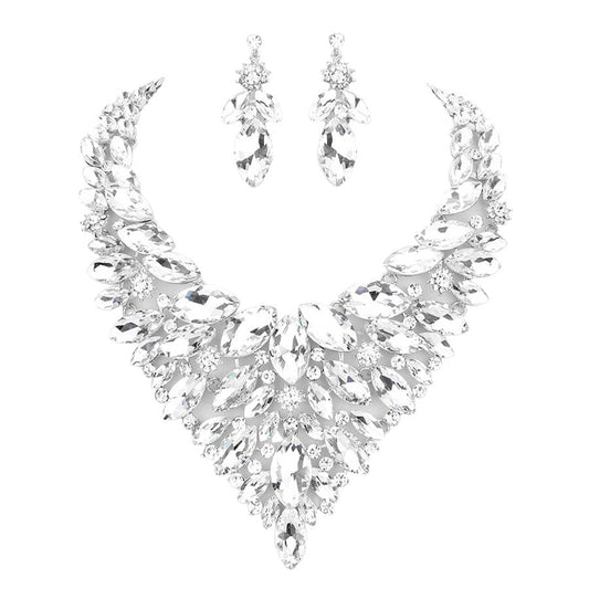 Marquise Stone Cluster Statement Evening Necklace