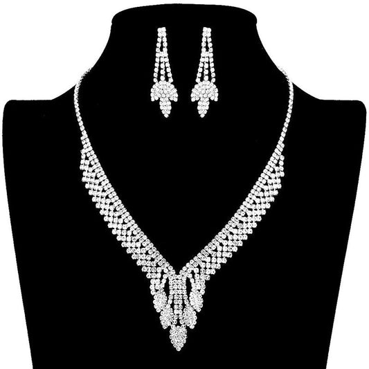Rhinestone Pave Marquise Accented Necklace Earring Set