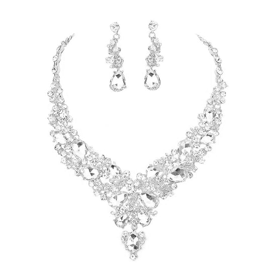 Round Teardrop Stone Accented Evening Necklace