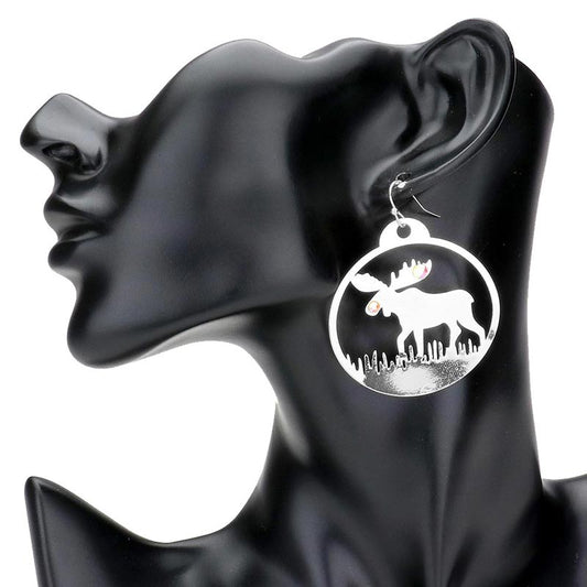 Stone Embellished Rudolph Accented Brass Dangle Earrings