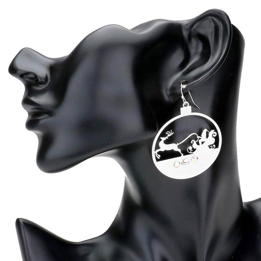 Stone Embellished Cut Out Santa Claus Brass Dangle Earrings
