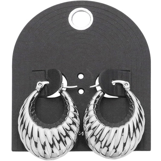 Textured Metal Hoop Pin Catch Earrings