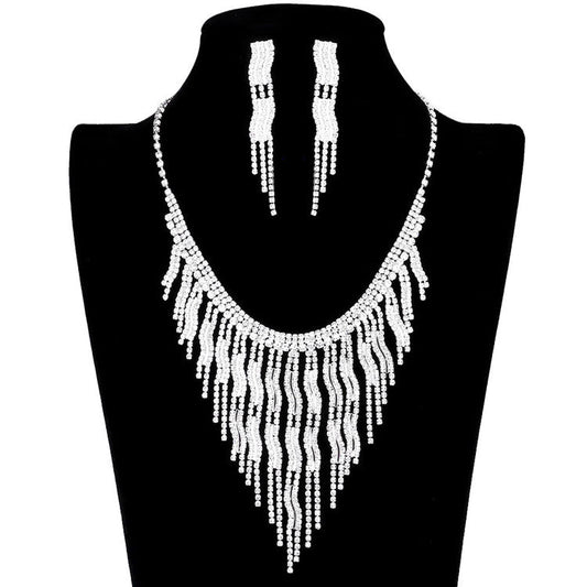 Wavy Fringe Crystal Rhinestone Necklace