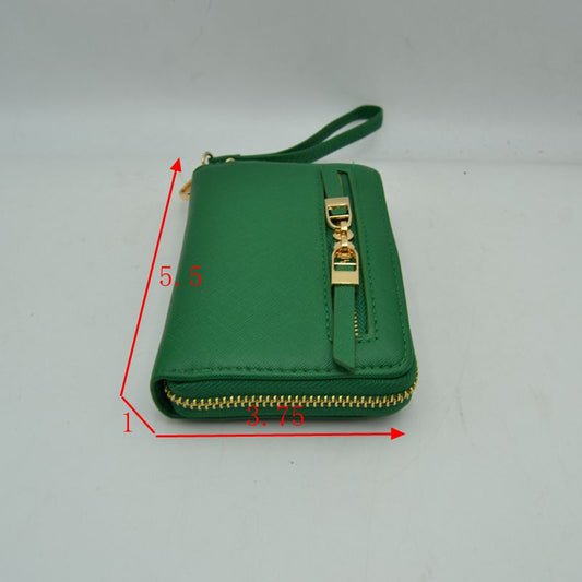 Structured Dual Zipper Wristlet Wallet Clutch with Removable Strap