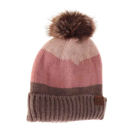 Multi Color Block Pom C.C Beanie