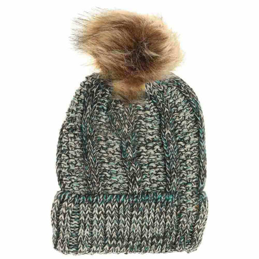 Fuzzy Lined Multi Tone Fur Pom C.C Beanie