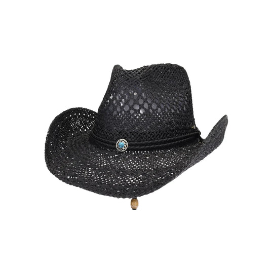 C.C Women's Paper Weave Cowboy Hat with Turquoise Accent