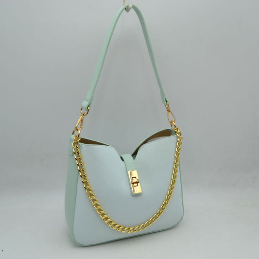 Chain Accent Shoulder Bag with Center Snap Closure
