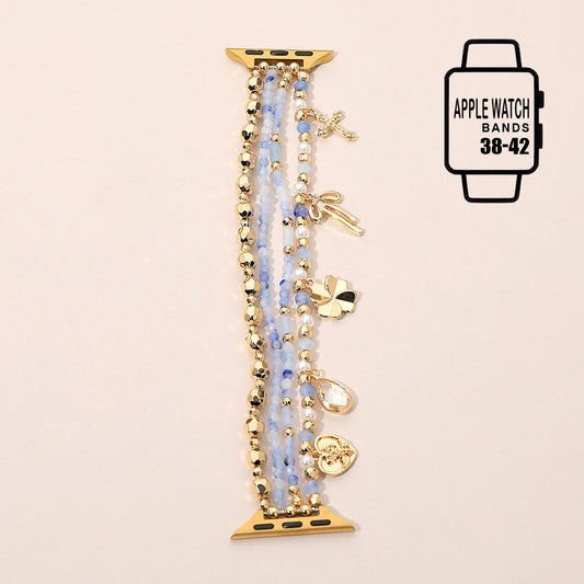Bow Clover Heart Cross Charm Dangle Floral Ceramic Ball Pearl Beaded Multi Layered Apple Watch Band