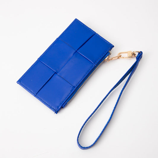 Faux Leather Weave Flat Wristlet Card / Coin Wallet