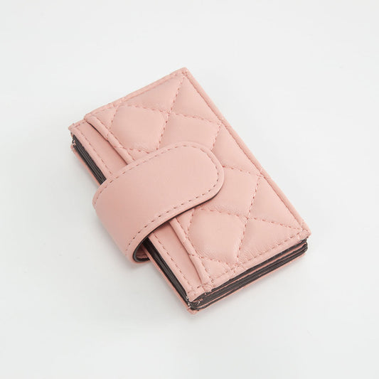 Quilted Faux Leather Snap Closure Card Holder Wallet