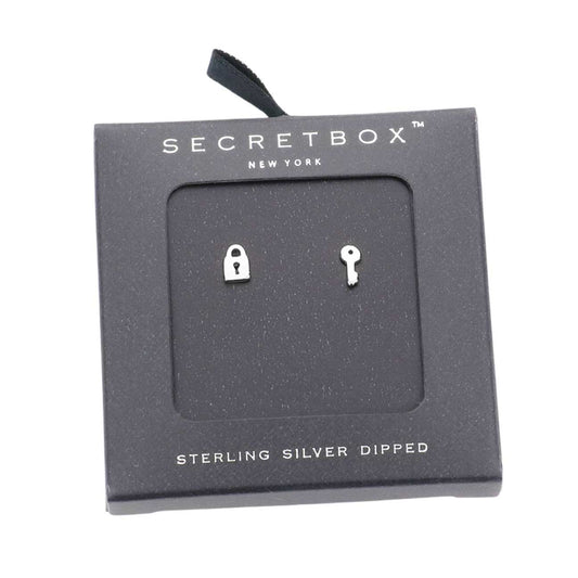 Secret Box Sterling Silver Dipped Key & Lock Stud Earrings