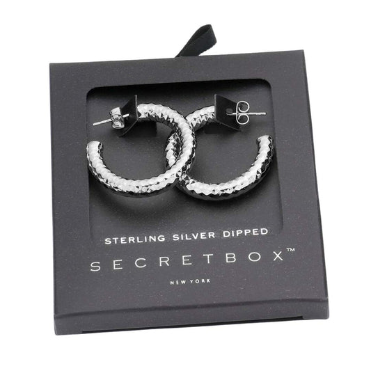 Secret Box Sterling Silver Dipped Textured Metal Earrings