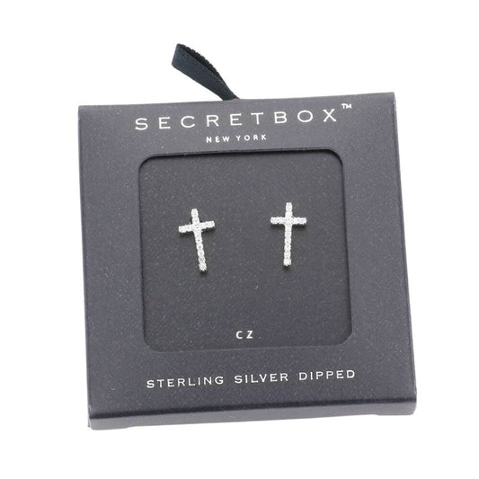 Sterling Silver Dipped CZ Cross Stud Earrings