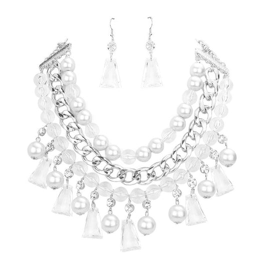 Pearl Lucite Bead Statement Necklace