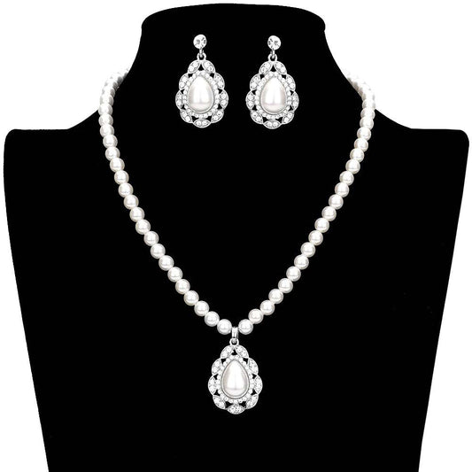 Rhinestone Embellished Teardrop Pearl Accented Necklace