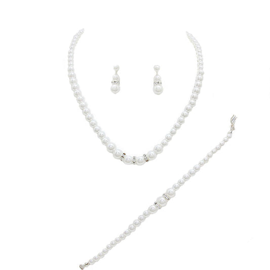 3 Piece Pearl Necklaces Earring Bracelet Set