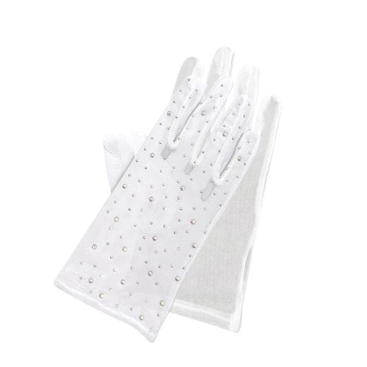 Stone Embellished Mesh Dressy Wedding Gloves
