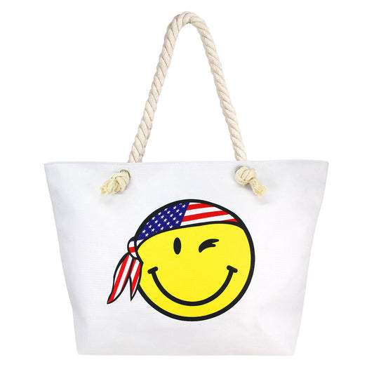 Smile Face With USA Bandana Print Beach Tote Bag